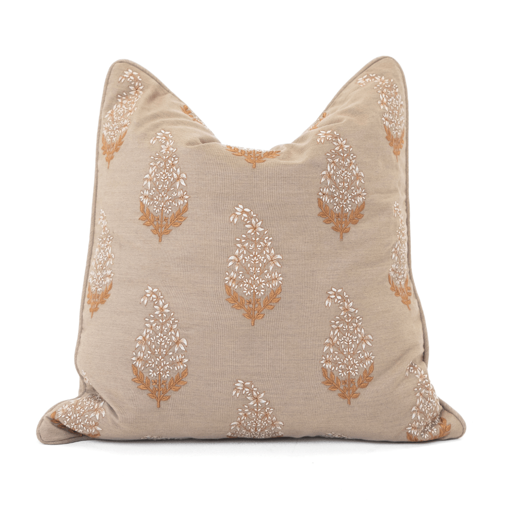 Bandhini Design House Lounge Cushion Outdoor Devon Paisley Embroidery Heather Beige Lounge Cushion 55 x 55cm