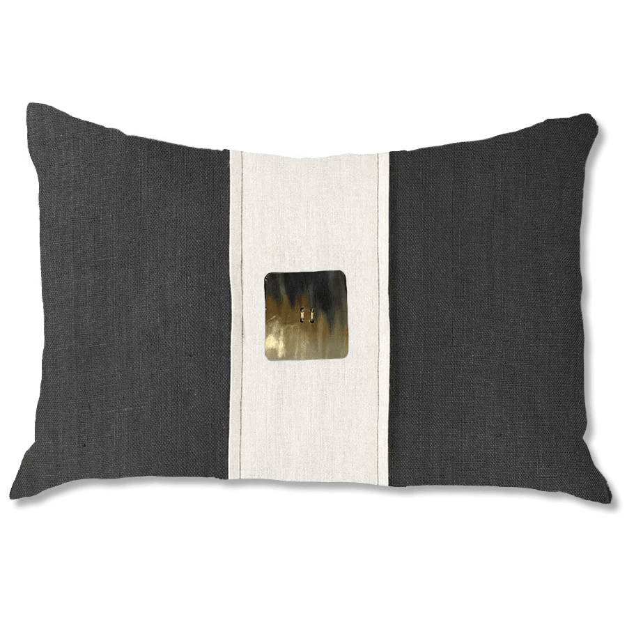 Bandhini Design House Lounge Cushion Outdoor Horn Button Black & Natural Lumbar Cushion 35 x 53cm
