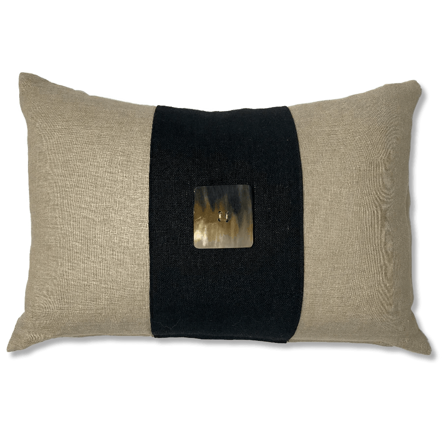 Bandhini Design House Lounge Cushion Outdoor Horn Button Natural & Black Lumbar Cushion 35 x 53cm