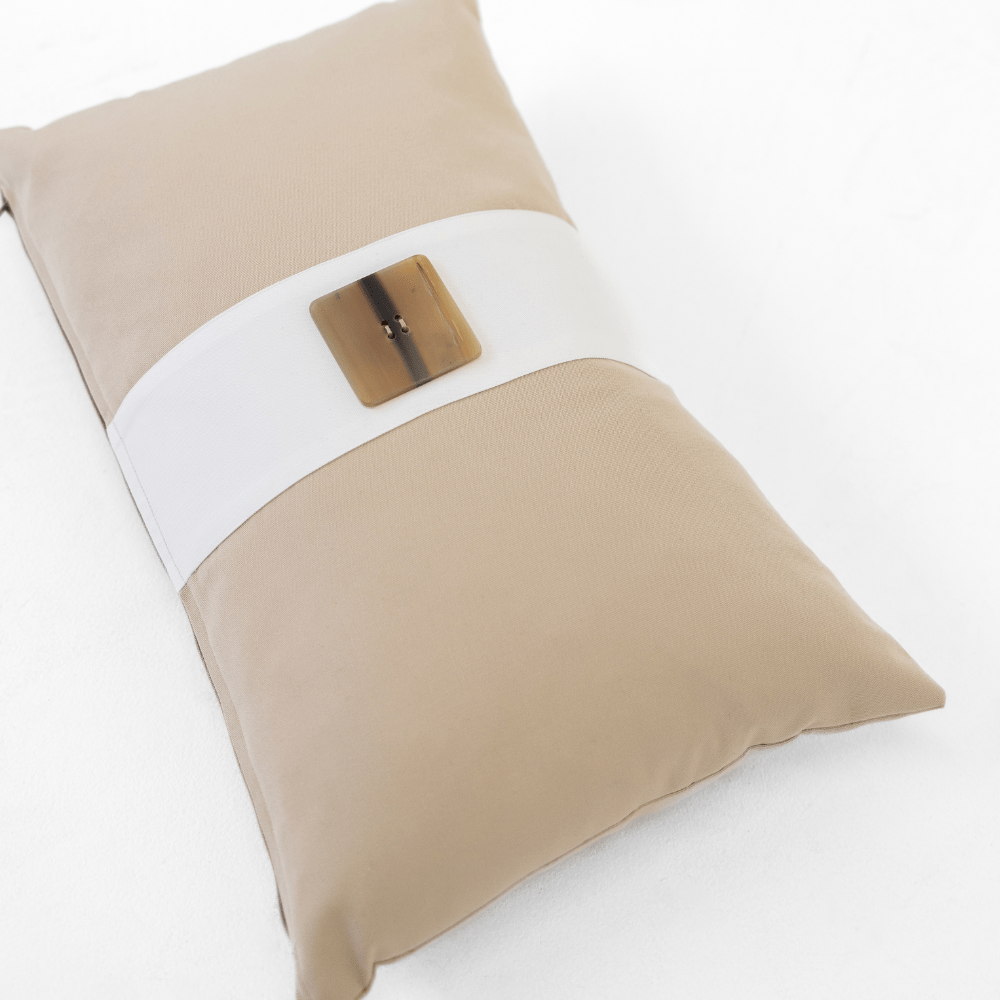 Bandhini Design House Lounge Cushion Outdoor Horn Button Natural & White Lumbar Cushion 35 x 53cm