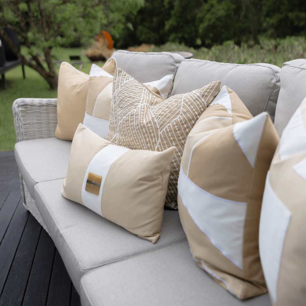 Bandhini Design House Lounge Cushion Outdoor Horn Button Natural & White Lumbar Cushion 35 x 53cm