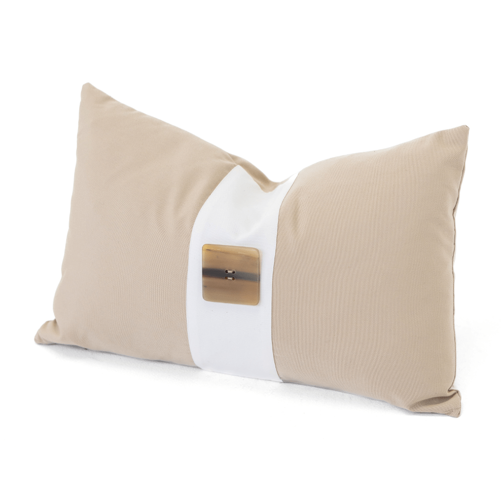 Bandhini Design House Lounge Cushion Outdoor Horn Button Natural & White Lumbar Cushion 35 x 53cm