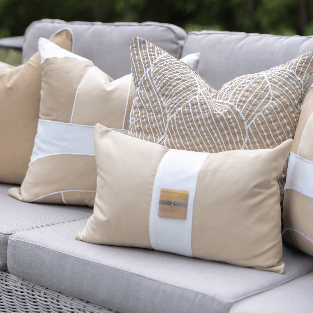 Bandhini Design House Lounge Cushion Outdoor Horn Button Natural & White Lumbar Cushion 35 x 53cm