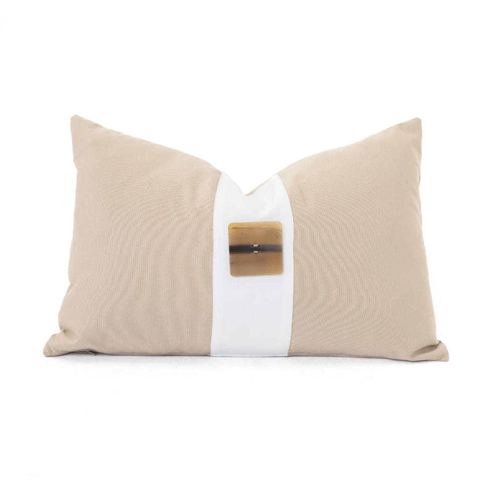 Bandhini Design House Lounge Cushion Outdoor Horn Button Natural & White Lumbar Cushion 35 x 53cm