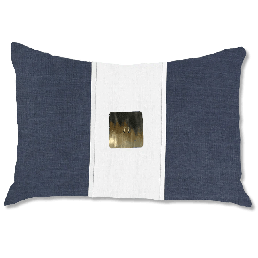 Bandhini Design House Lounge Cushion Outdoor Horn Button Navy & White Lumbar Cushion 35 x 53cm