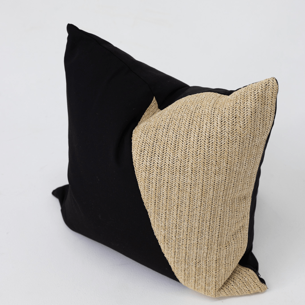 Bandhini Design House Lounge Cushion Outdoor Raffia Angles Black & Natural Lounge Cushion 55 x 55cm