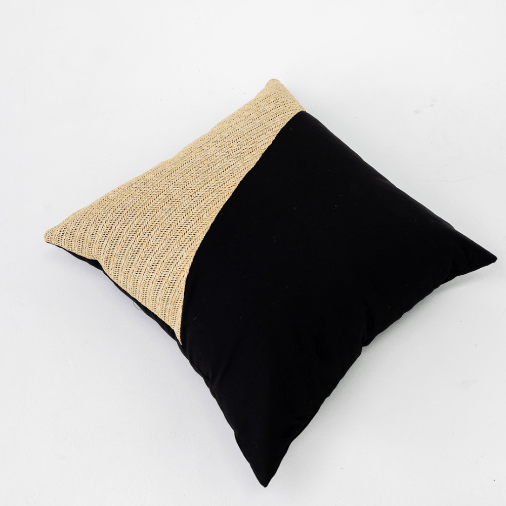 Bandhini Design House Lounge Cushion Outdoor Raffia Angles Black & Natural Lounge Cushion 55 x 55cm