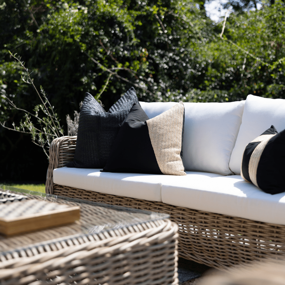 Bandhini Design House Lounge Cushion Outdoor Raffia Angles Black & Natural Lounge Cushion 55 x 55cm