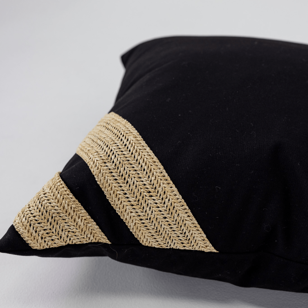 Bandhini Design House Lounge Cushion Outdoor Raffia Corner Stripe Black & Natural Lounge 55 x 55cm