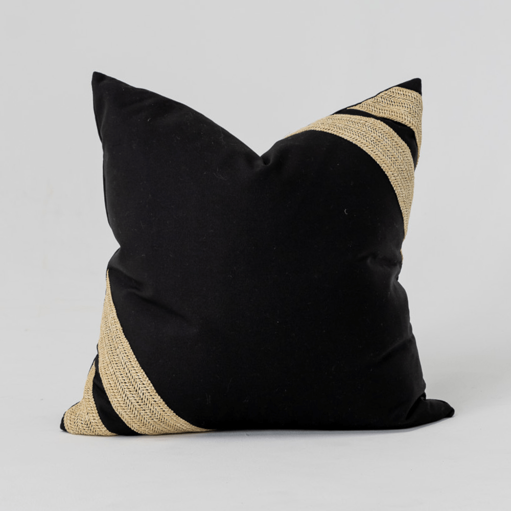 Bandhini Design House Lounge Cushion Outdoor Raffia Corner Stripe Black & Natural Lounge 55 x 55cm