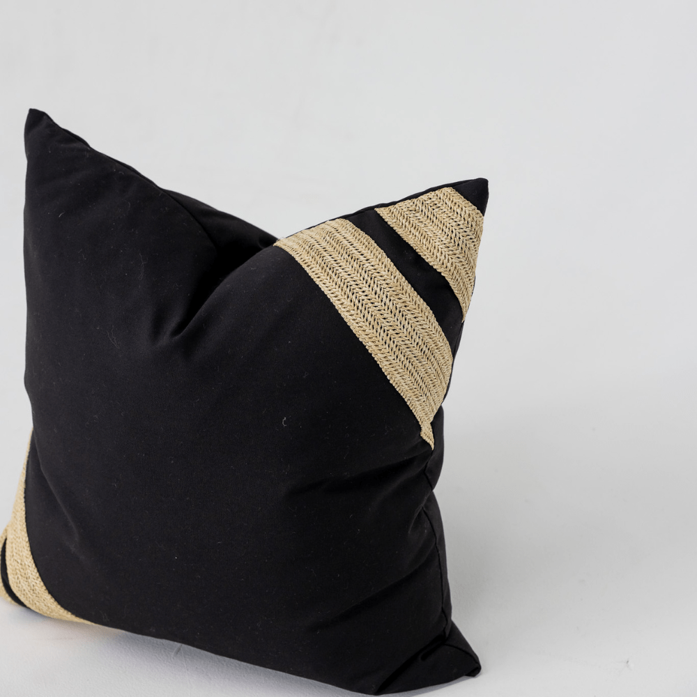 Bandhini Design House Lounge Cushion Outdoor Raffia Corner Stripe Black & Natural Lounge 55 x 55cm