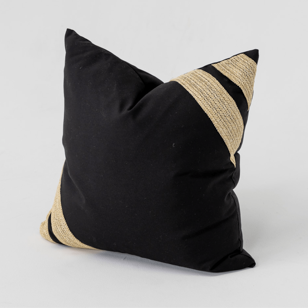 Bandhini Design House Lounge Cushion Outdoor Raffia Corner Stripe Black & Natural Lounge 55 x 55cm