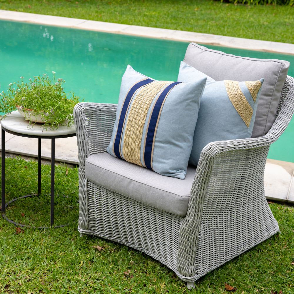 Bandhini Design House Lounge Cushion Outdoor Raffia Corner Stripe Cloud Lounge Cushion 55 x 55cm