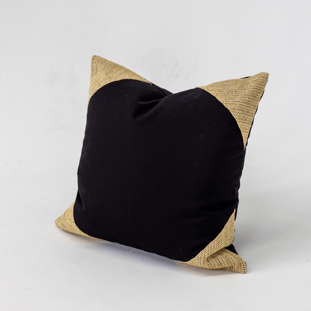 Bandhini Design House Lounge Cushion Outdoor Raffia Corners Black & Natural Lounge 55 x 55cm