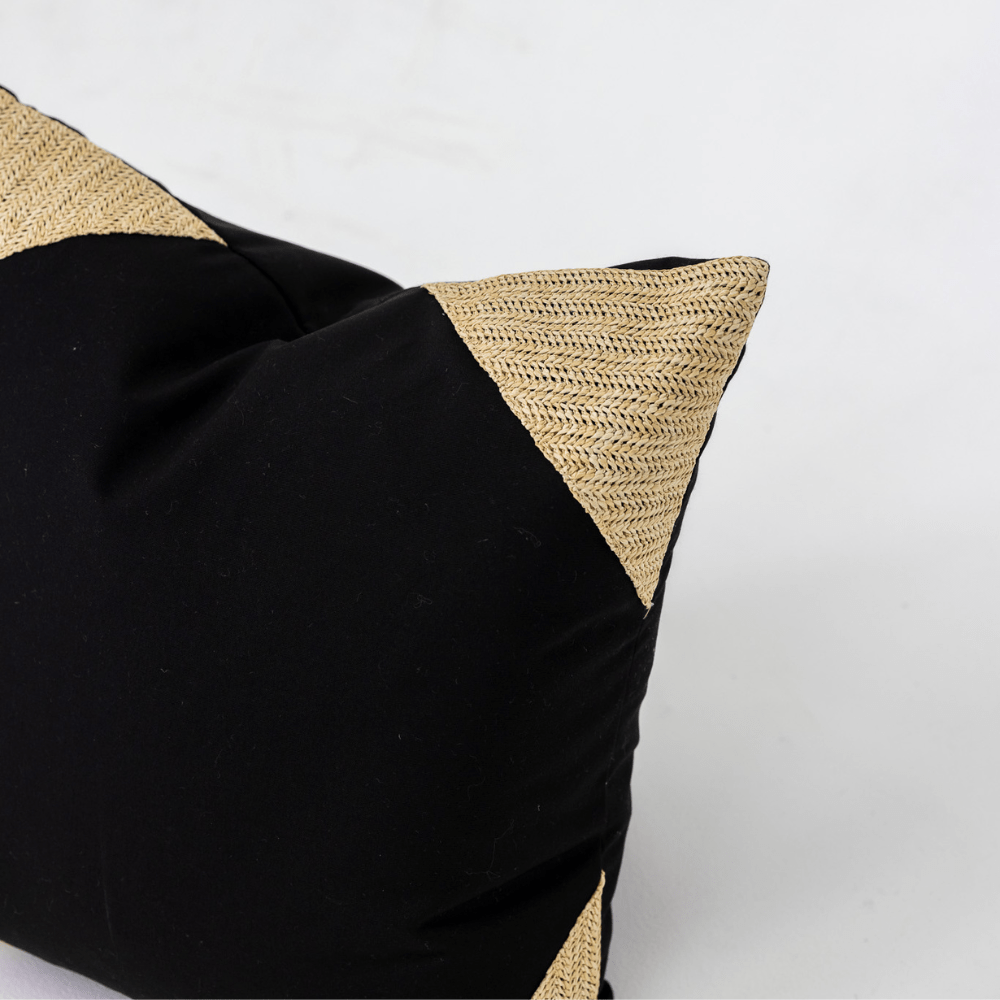 Bandhini Design House Lounge Cushion Outdoor Raffia Corners Black & Natural Lounge 55 x 55cm