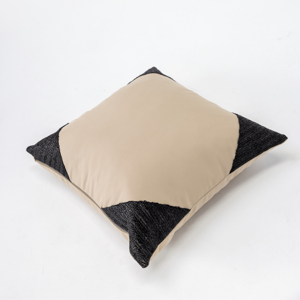 Bandhini Design House Lounge Cushion Outdoor Raffia Corners Black & Natural Lounge 55 x 55cm