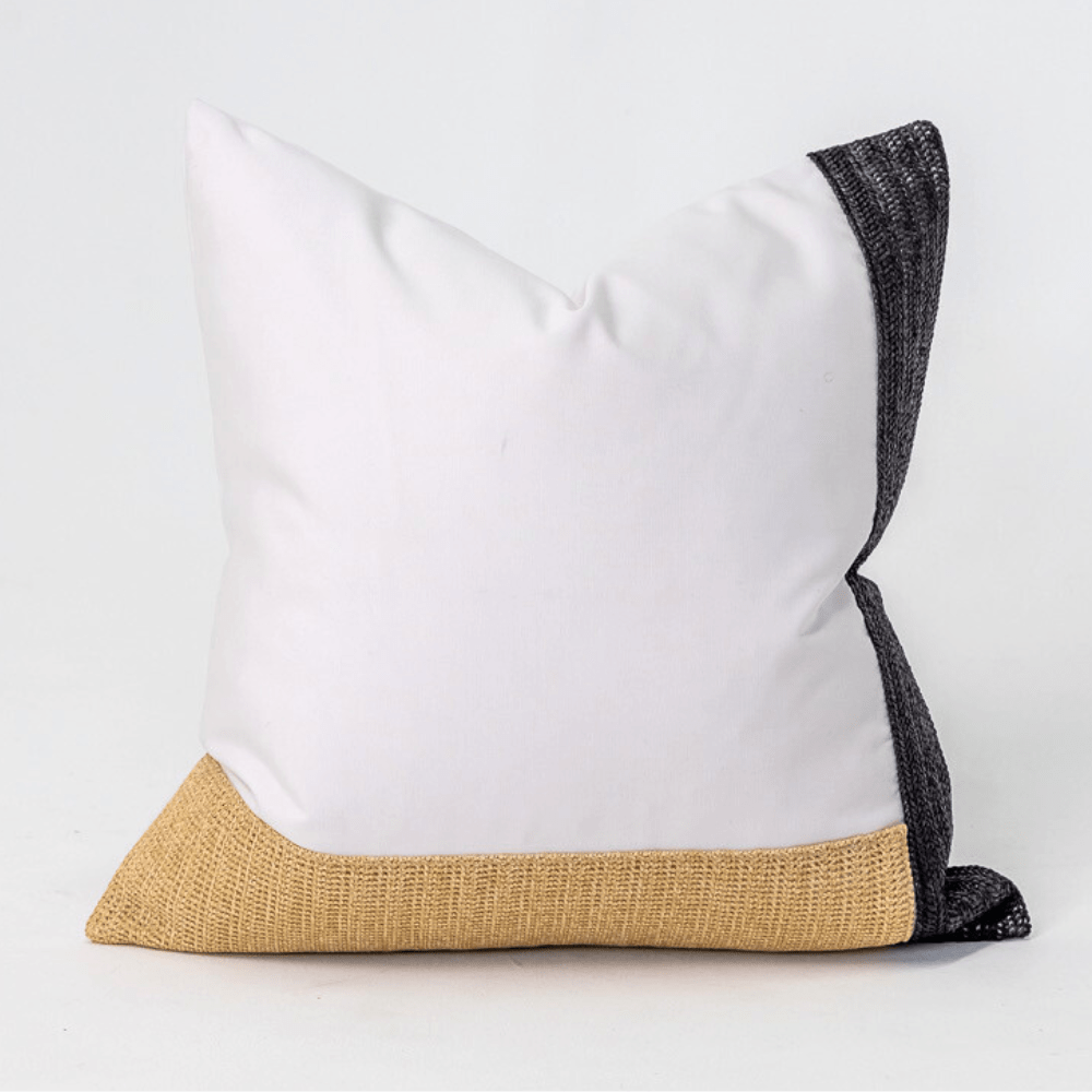 Bandhini Design House Lounge Cushion Outdoor Raffia White Edge Black and Tan Black & Natural Lounge 55 x 55cm