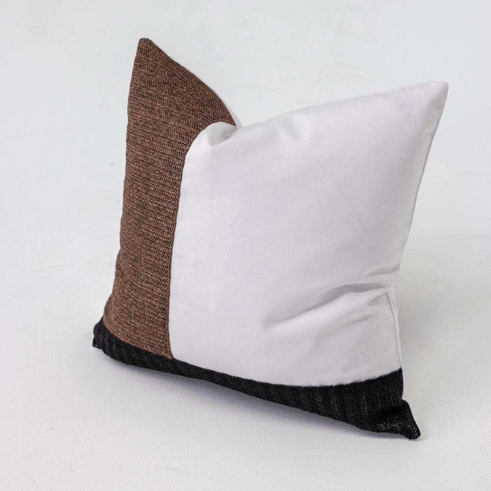 Bandhini Design House Lounge Cushion Outdoor Raffia White Edge Black and Tan Lounge 55 x 55cm