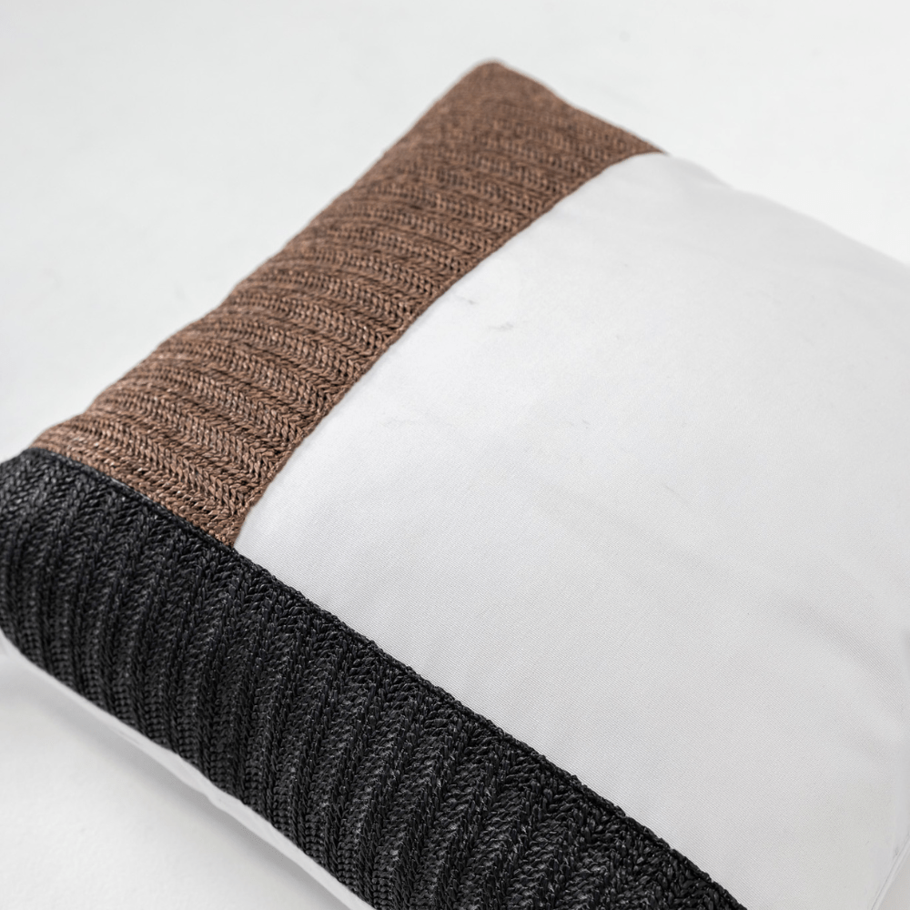 Bandhini Design House Lounge Cushion Outdoor Raffia White Edge Black and Tan Lounge 55 x 55cm