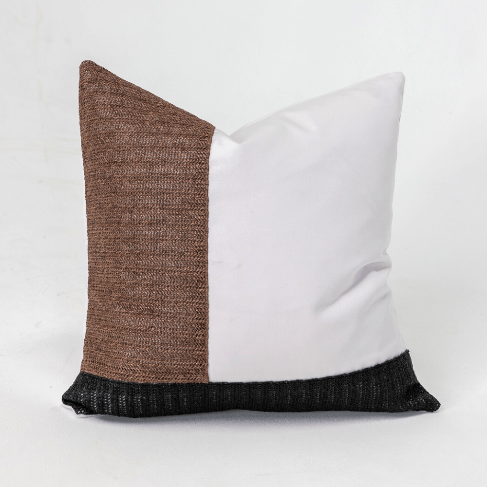 Bandhini Design House Lounge Cushion Outdoor Raffia White Edge Black and Tan Lounge 55 x 55cm