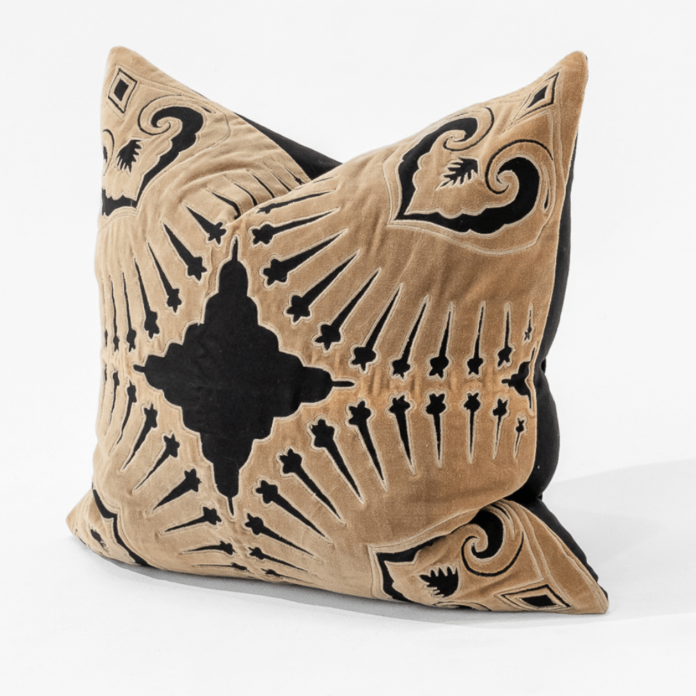 Bandhini Design House Lounge Cushion Roman Applique Velvet Black Lounge Cushion 55 x 55cm