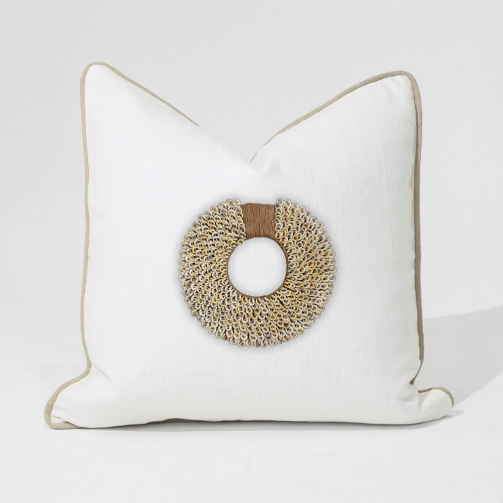 Bandhini Design House Lounge Cushion Shell Ring Coffee Bean White & Natural Lounge Cushion 55 x 55cm