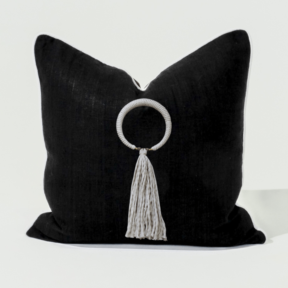 Bandhini Design House Lounge Cushion Tassel Milan Black & White Lounge Cushion 55 x 55cm