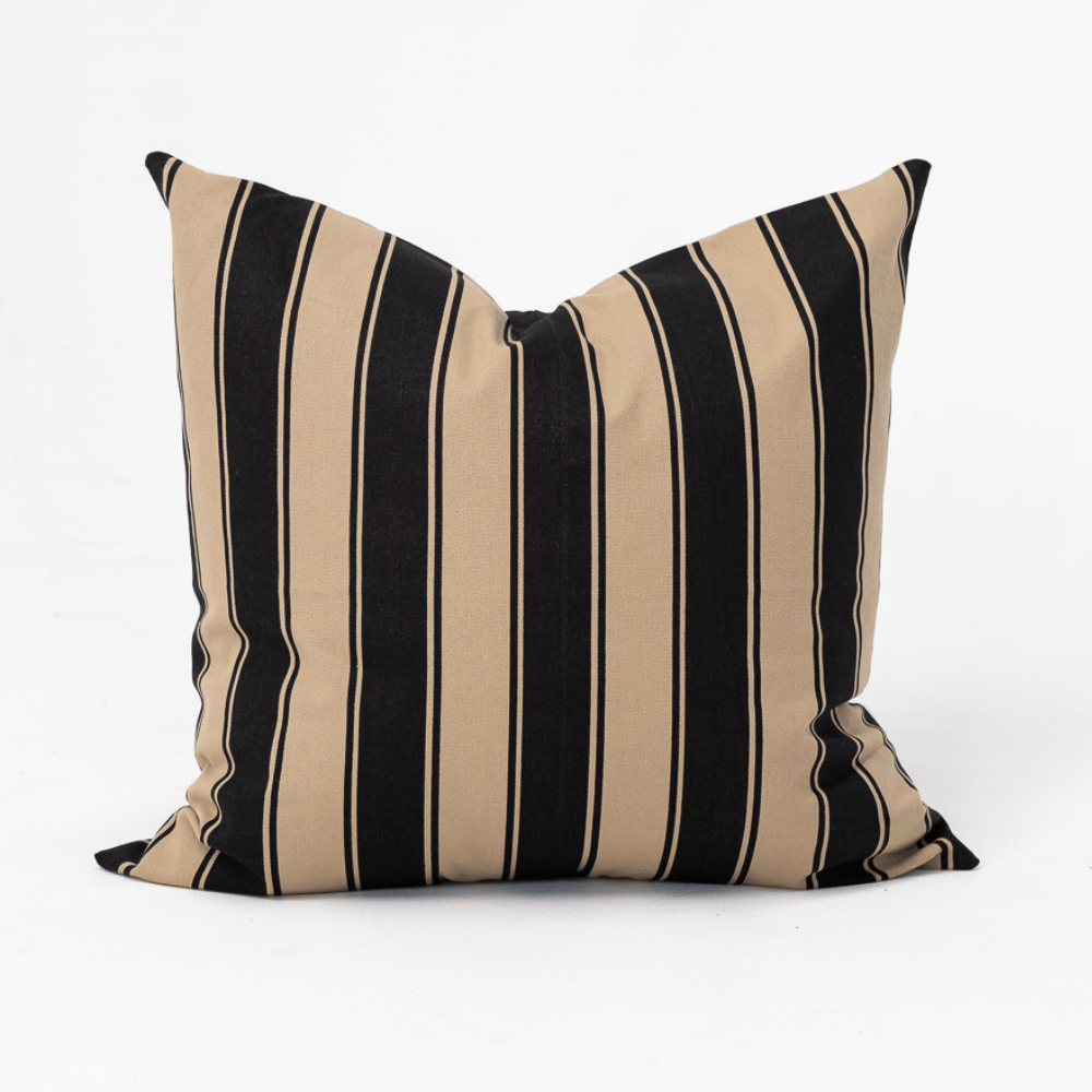 Bandhini Design House Lounge Cushion Ticking Stripe Rye Black & Beige Lounge Cushion 55 x 55cm