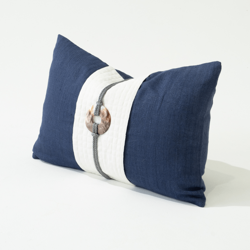 Bandhini Design House Lumber Cushion Shell Sash Linen Navy Lumbar Cushion 35 x 53cm