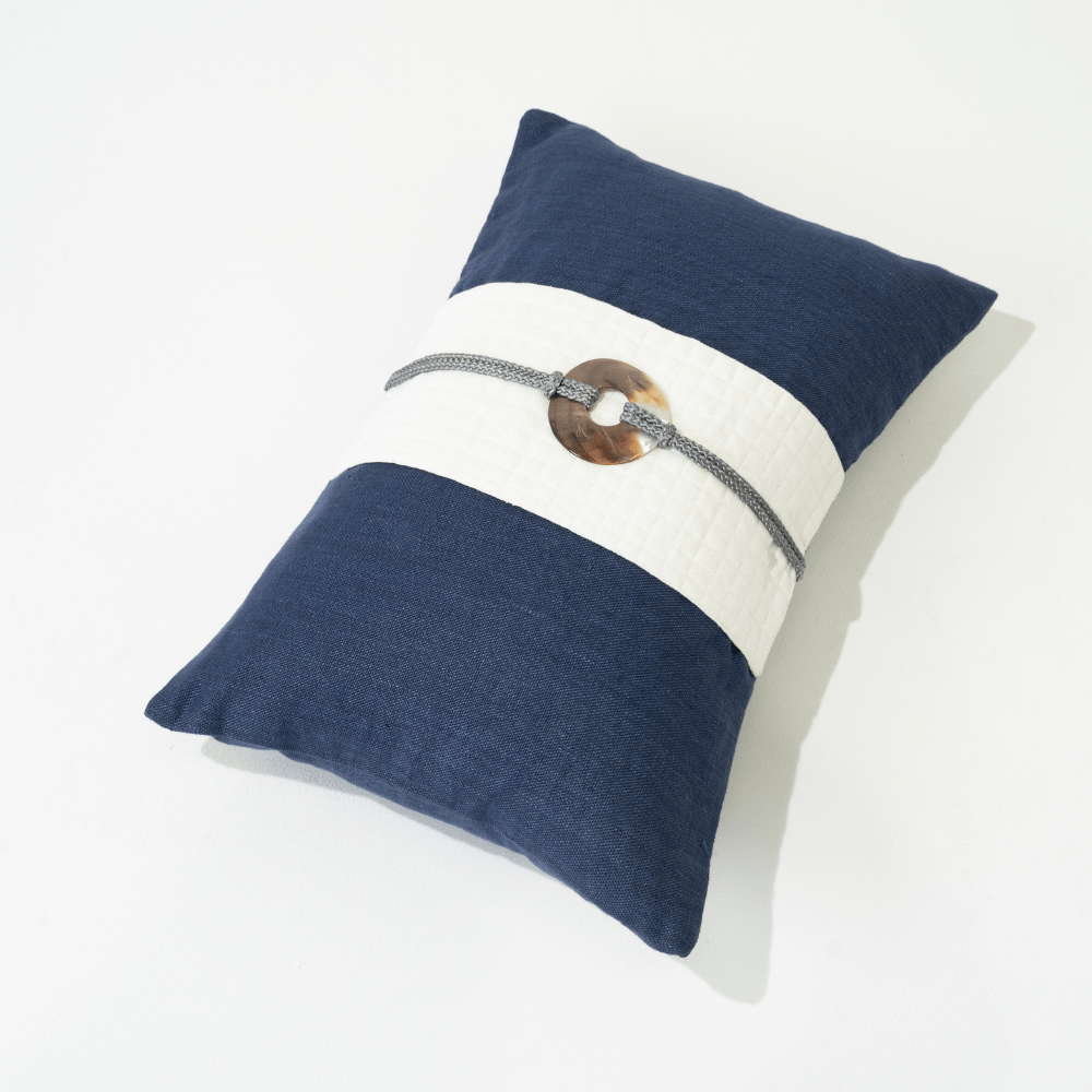 Bandhini Design House Lumber Cushion Shell Sash Linen Navy Lumbar Cushion 35 x 53cm