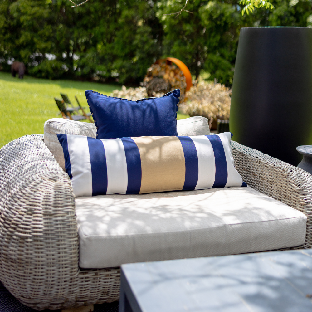 Bandhini Design House Outdoor Cushion Outdoor Nautical Regent Stripe Navy Long Lumbar Cushion 35 x 90cm