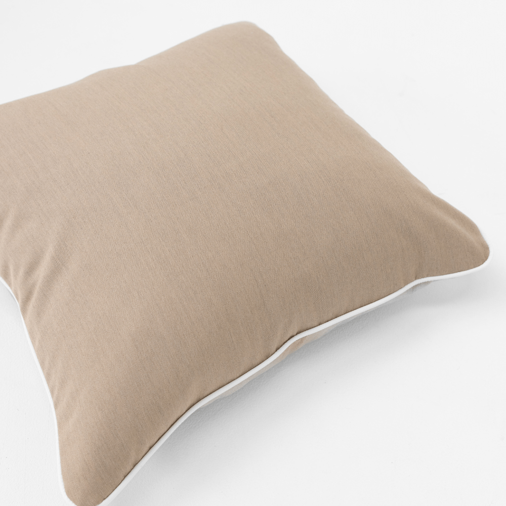 Bandhini Design House Outdoor Cushion Outdoor Piped Heather Beige & White Lounge Cushion 55 x 55cm