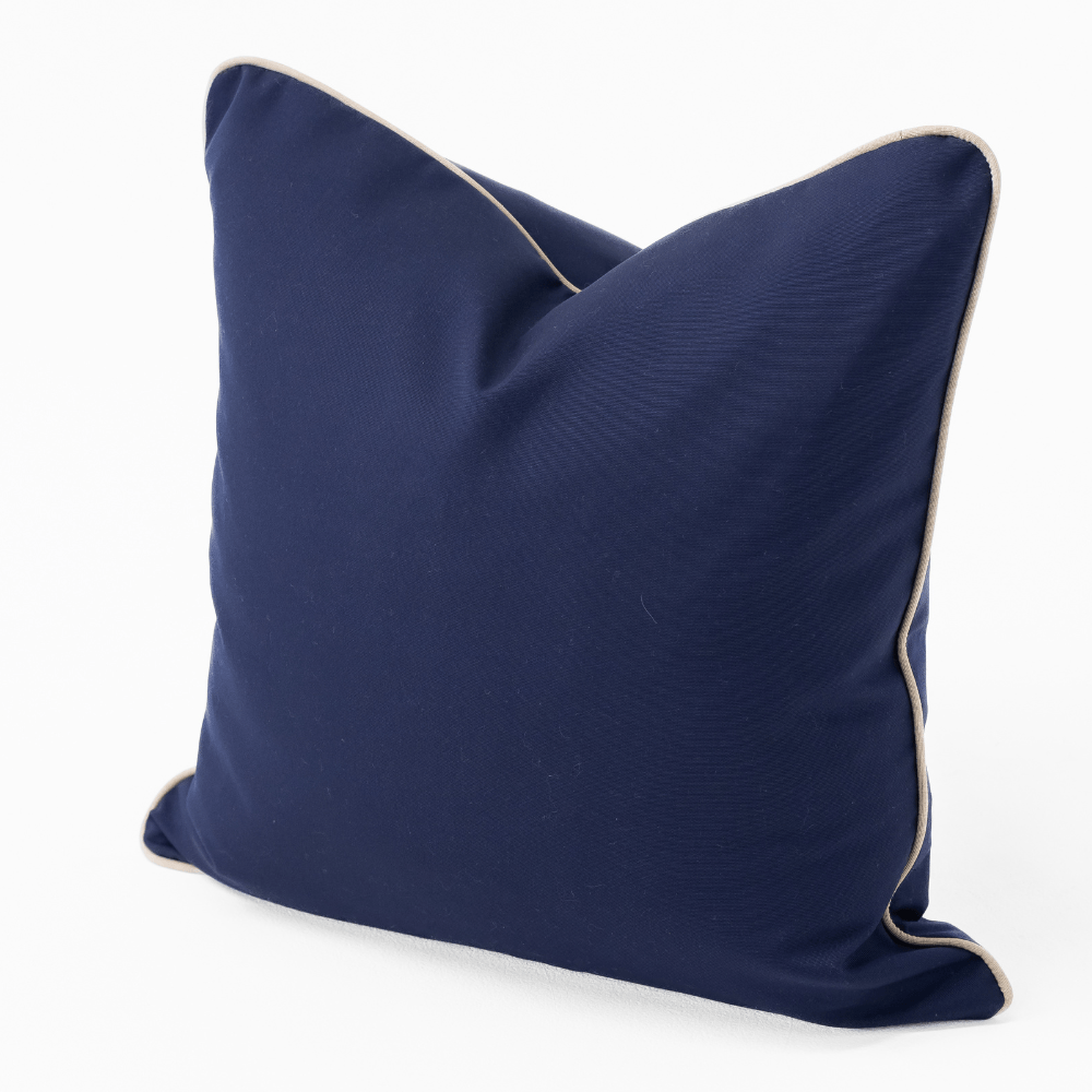 Bandhini Design House Outdoor Cushion Outdoor Piped Navy & Beige Lounge Cushion 55 x 55cm