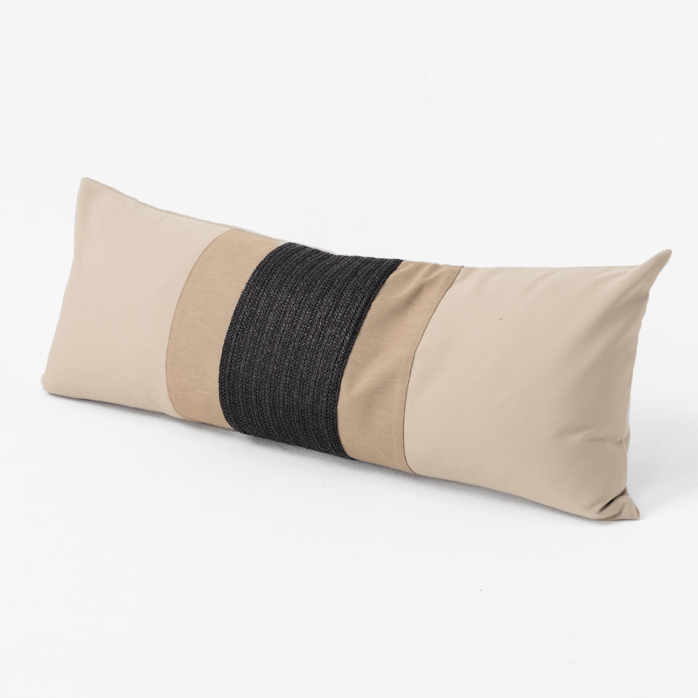 Bandhini Design House Outdoor Cushion Outdoor Regent Raffia Tan Black Long Lumbar Cushion 35 x 90cm