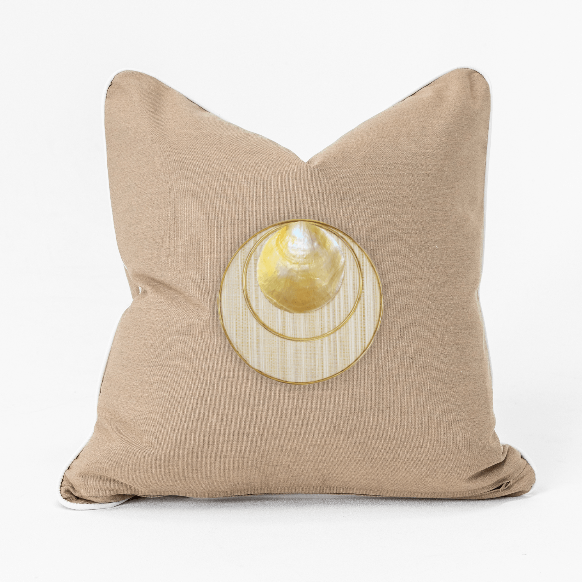 Bandhini Design House Outdoor Gold Shell Disc Heather Beige Lounge Cushion 55 x 55cm