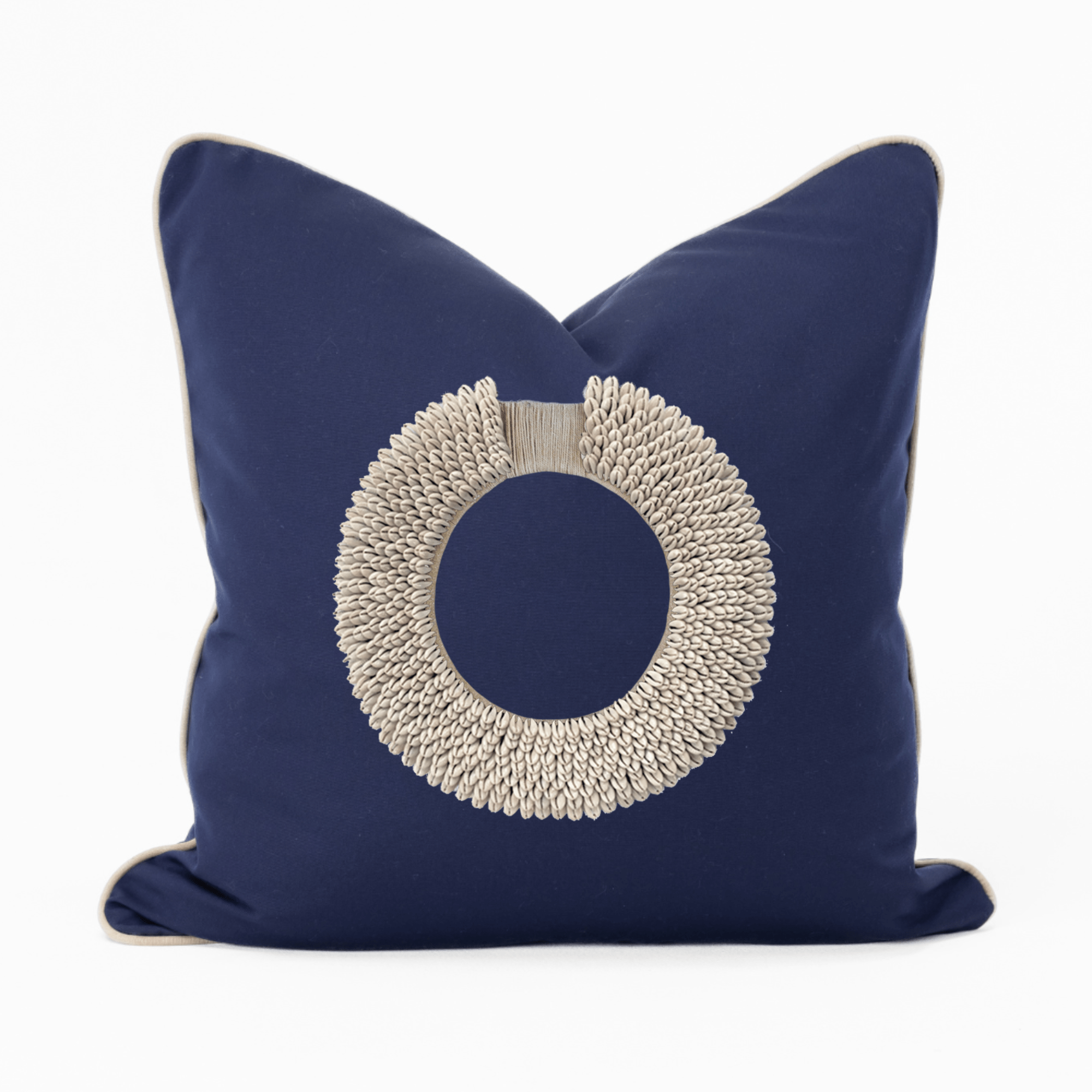 Bandhini Design House Outdoor Natural Shell Ring Navy Lounge Cushion 55 x 55cm