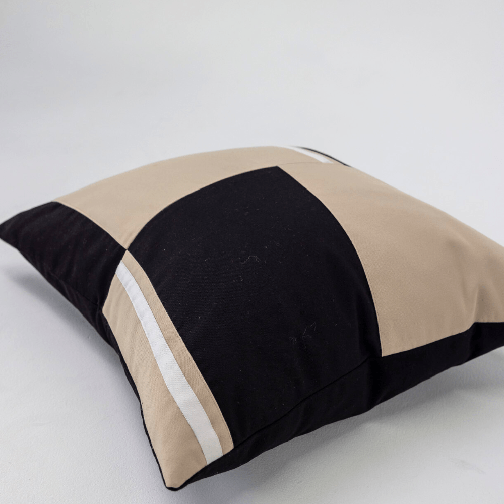 Bandhini Design House Outdoor Outdoor Nautical Uniform Edge Black & Beige Lounge Cushion 55 x 55cm