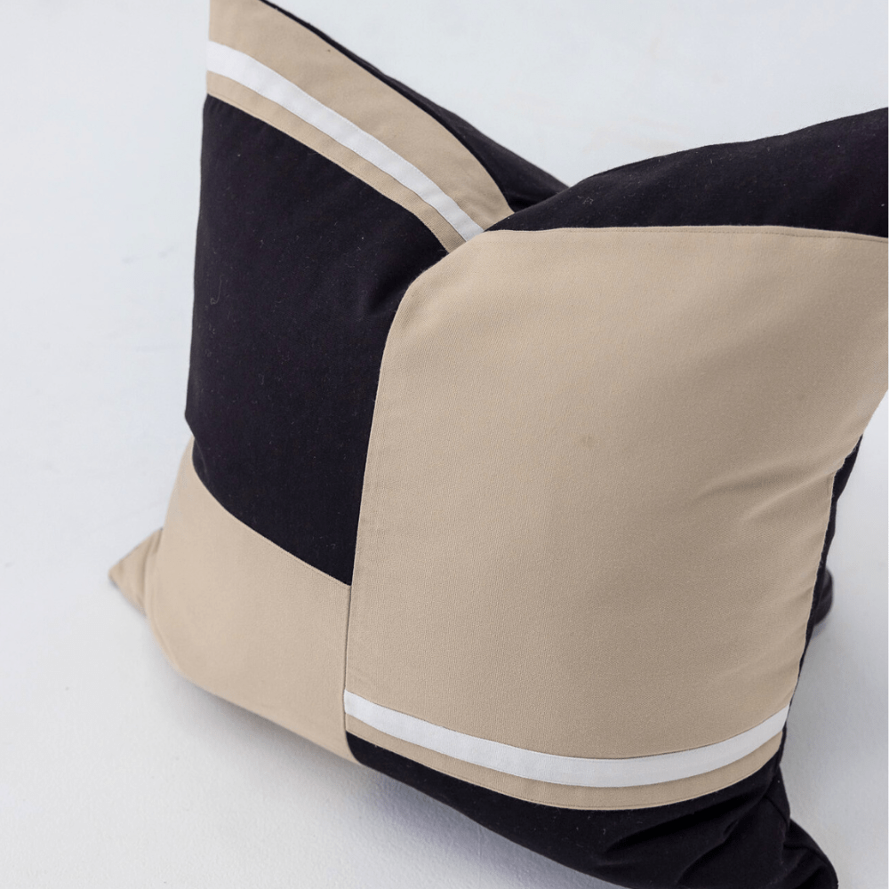 Bandhini Design House Outdoor Outdoor Nautical Uniform Edge Black & Beige Lounge Cushion 55 x 55cm