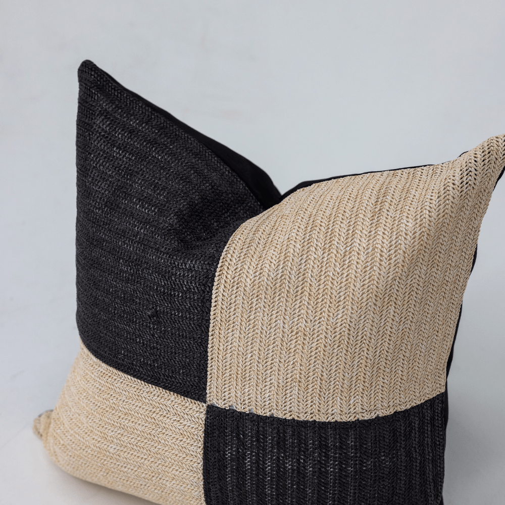 Bandhini Design House Outdoor Outdoor Raffia Squares Black & Natural Lounge 55 x 55cm