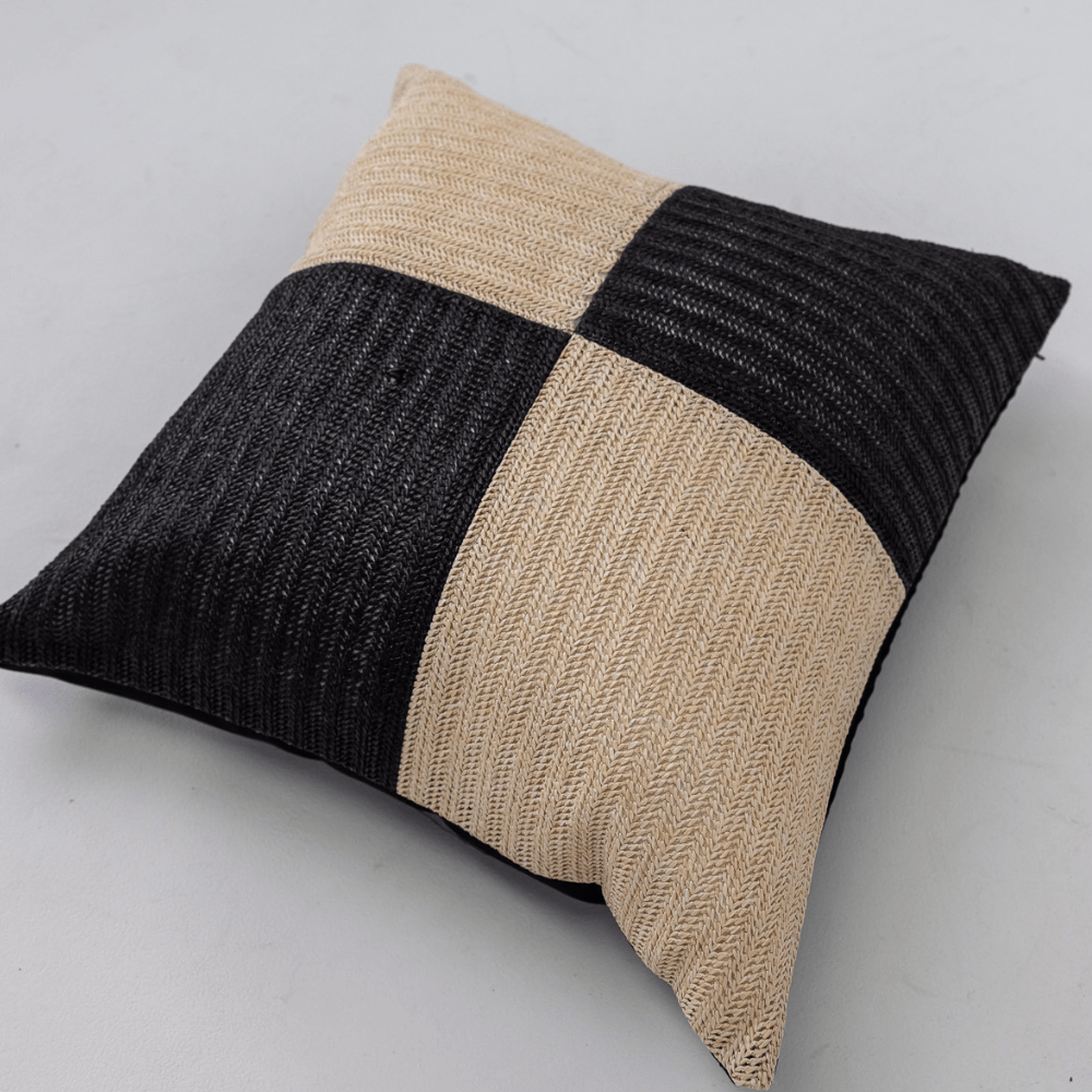 Bandhini Design House Outdoor Outdoor Raffia Squares Black & Natural Lounge 55 x 55cm