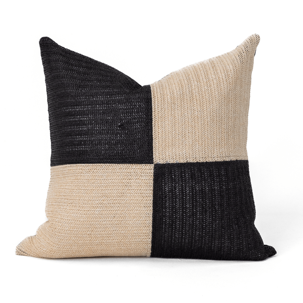 Bandhini Design House Outdoor Outdoor Raffia Squares Black & Natural Lounge Cushion 55 x 55cm