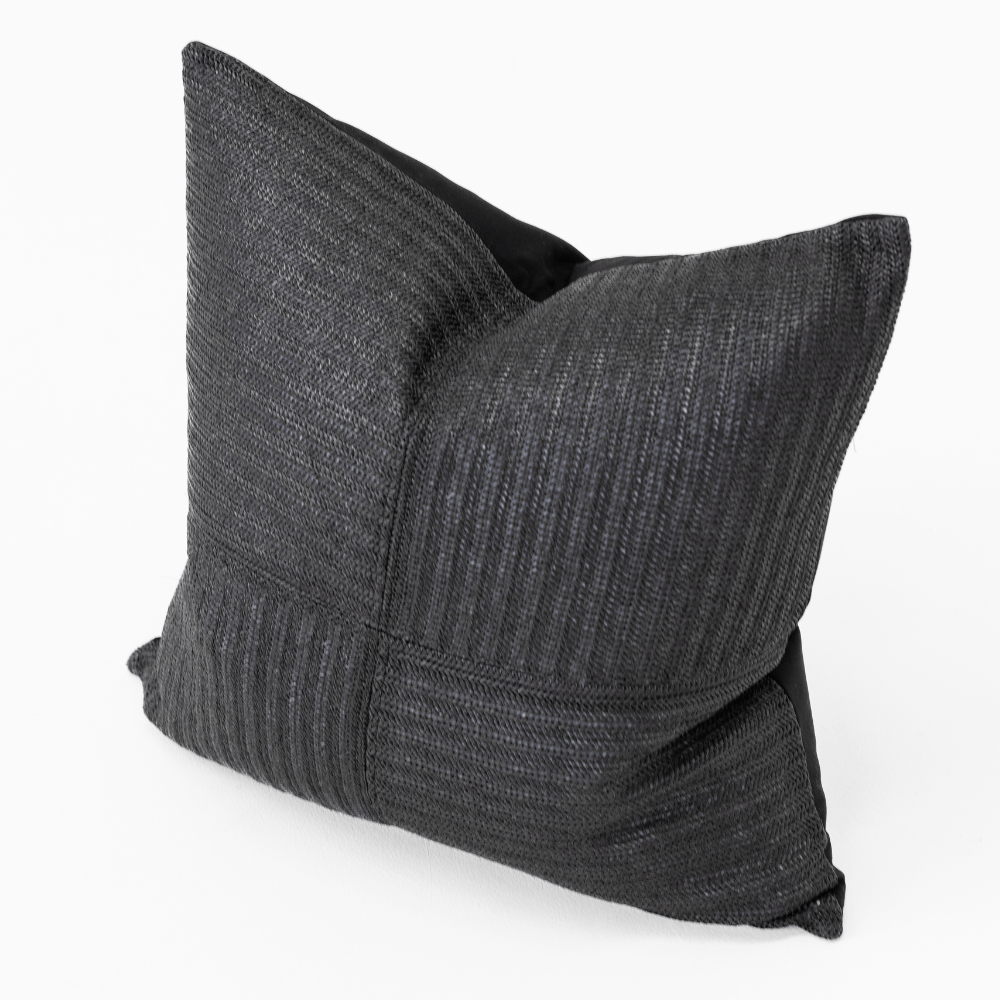 Bandhini Design House Outdoor Raffia Squares Black Lounge Cushion 55 x 55cm