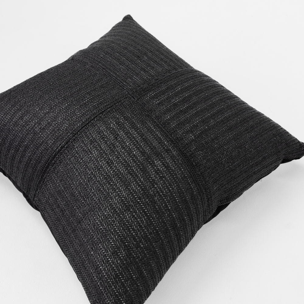 Bandhini Design House Outdoor Raffia Squares Black Lounge Cushion 55 x 55cm