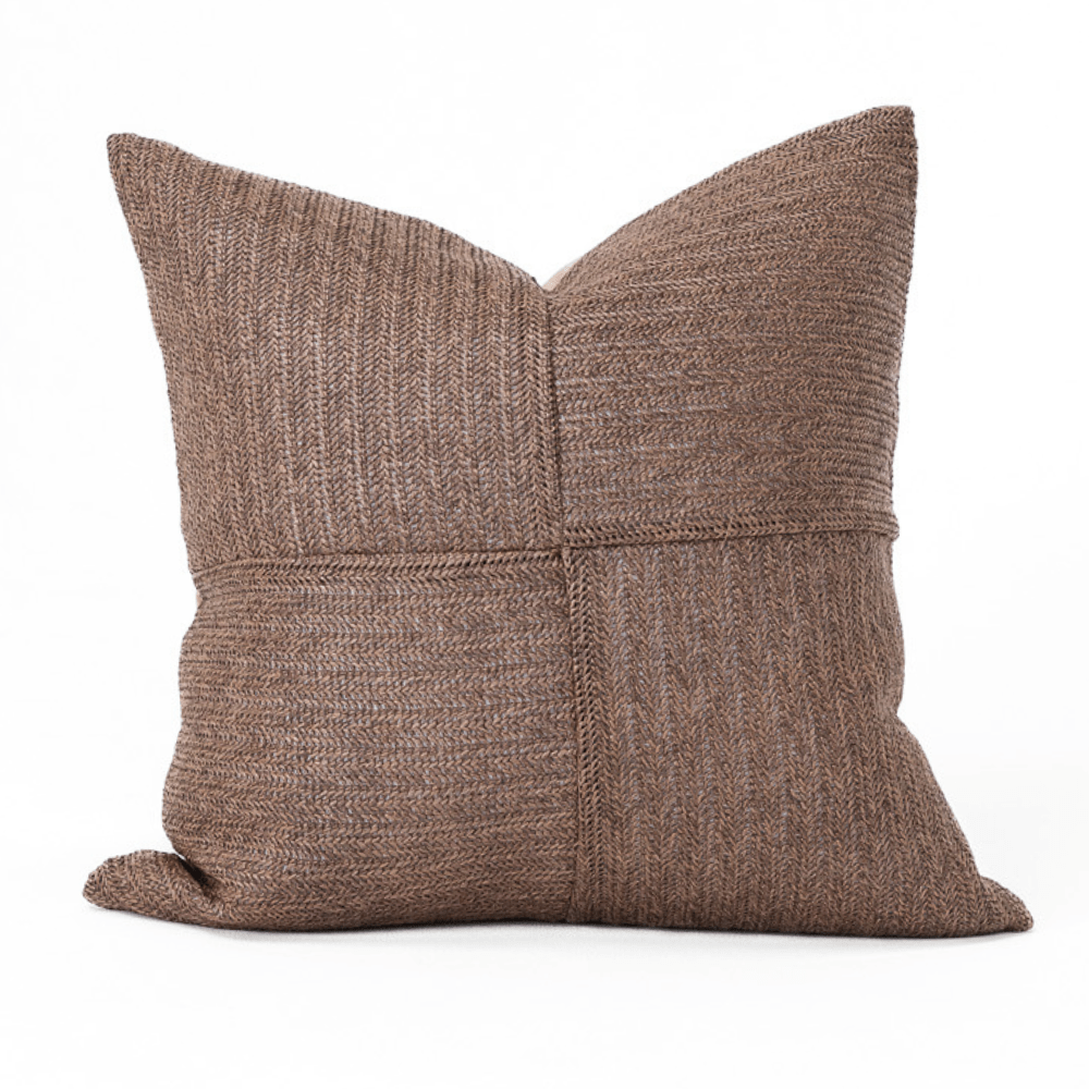 Bandhini Design House Outdoor Raffia Squares Chocolate Lounge Cushion 55 x 55cm