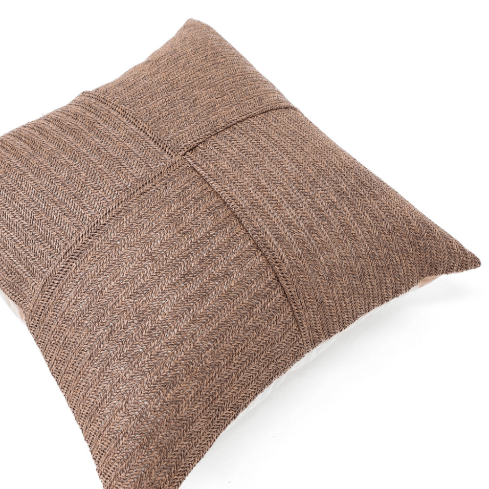 Bandhini Design House Outdoor Raffia Squares Chocolate Lounge Cushion 55 x 55cm