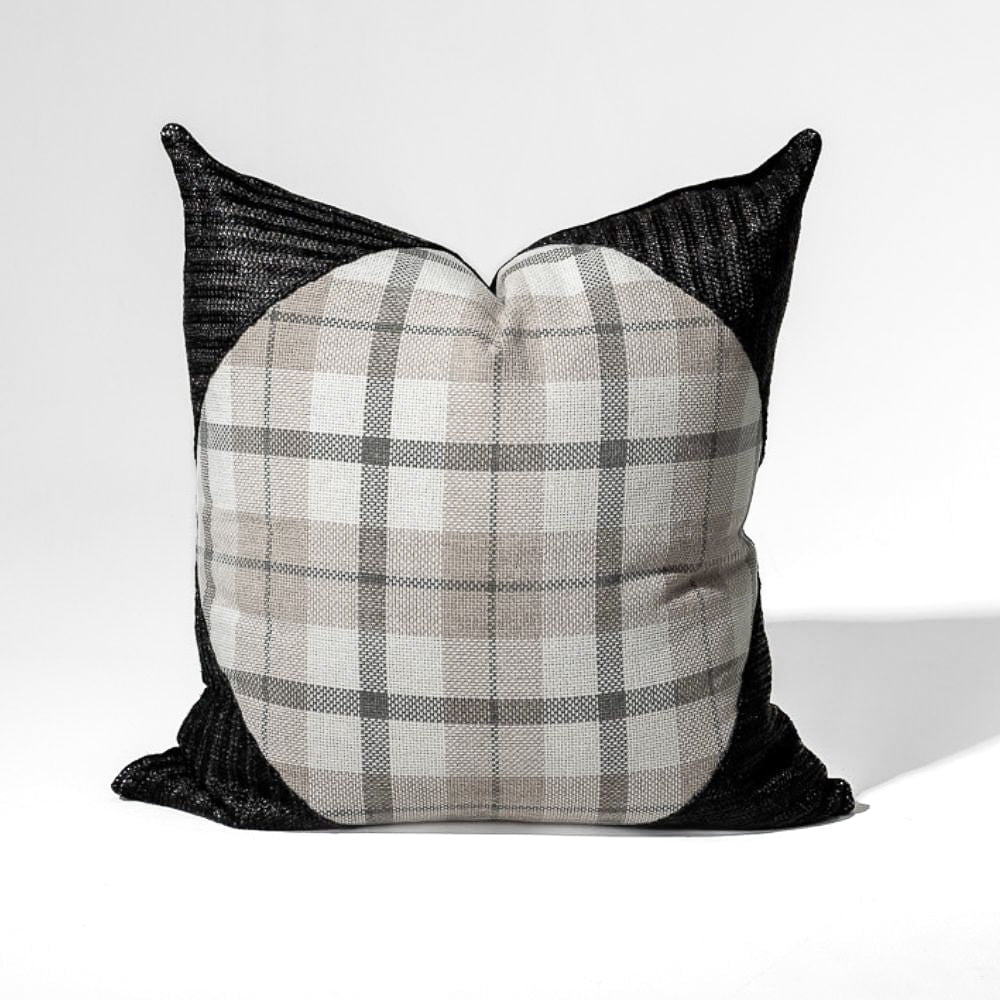 Bandhini Design House Tartan Raffia Corners Beige Lounge Cushion 55 x 55cm