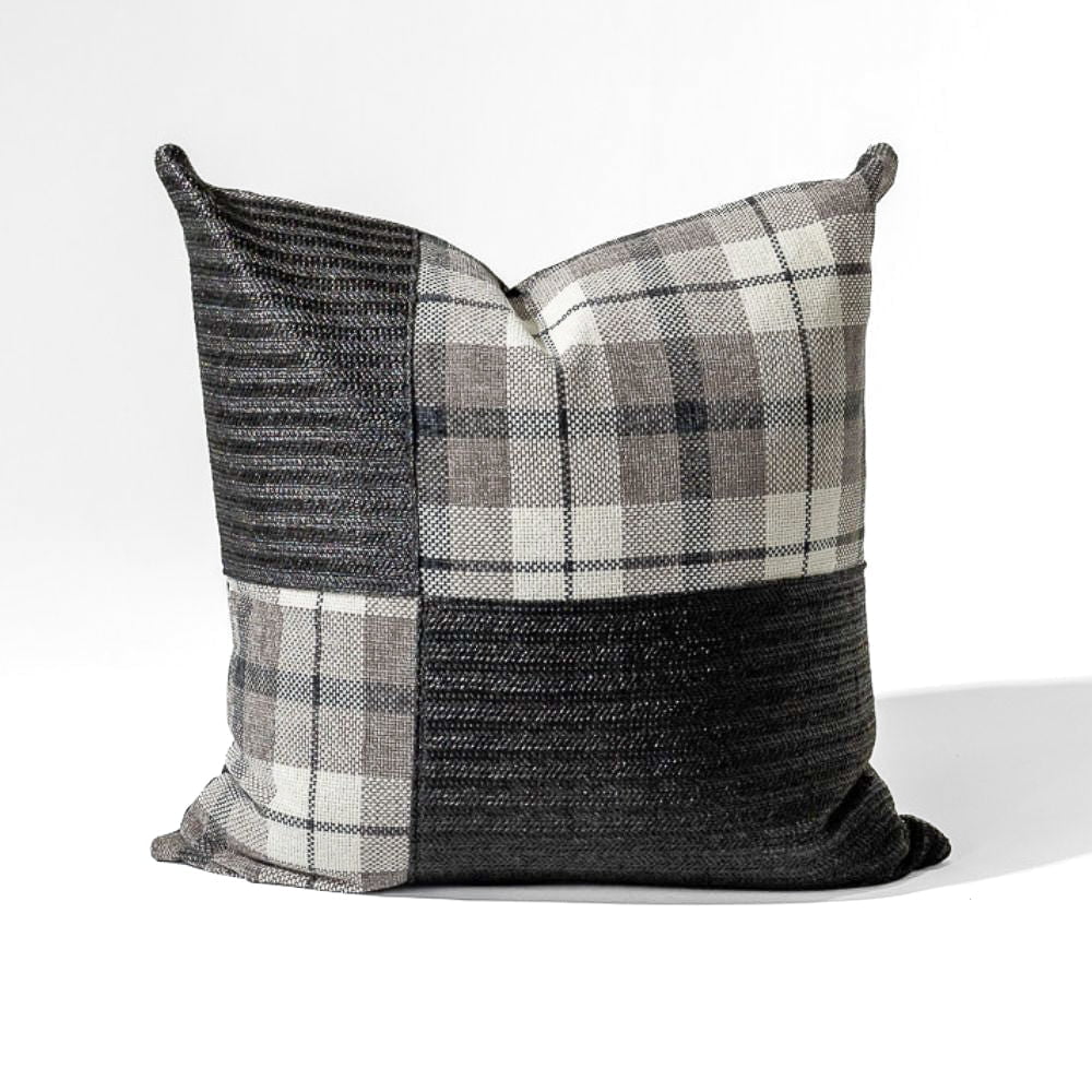 Bandhini Design House Tartan Raffia Squares Grey Lounge Cushion 55 x 55cm