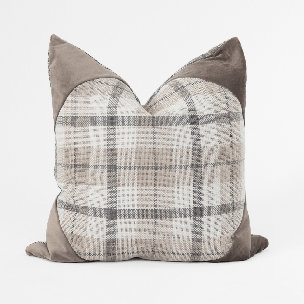 Bandhini Design House Tartan Velvet Corners Beige Lounge Cushion 55 x 55cm