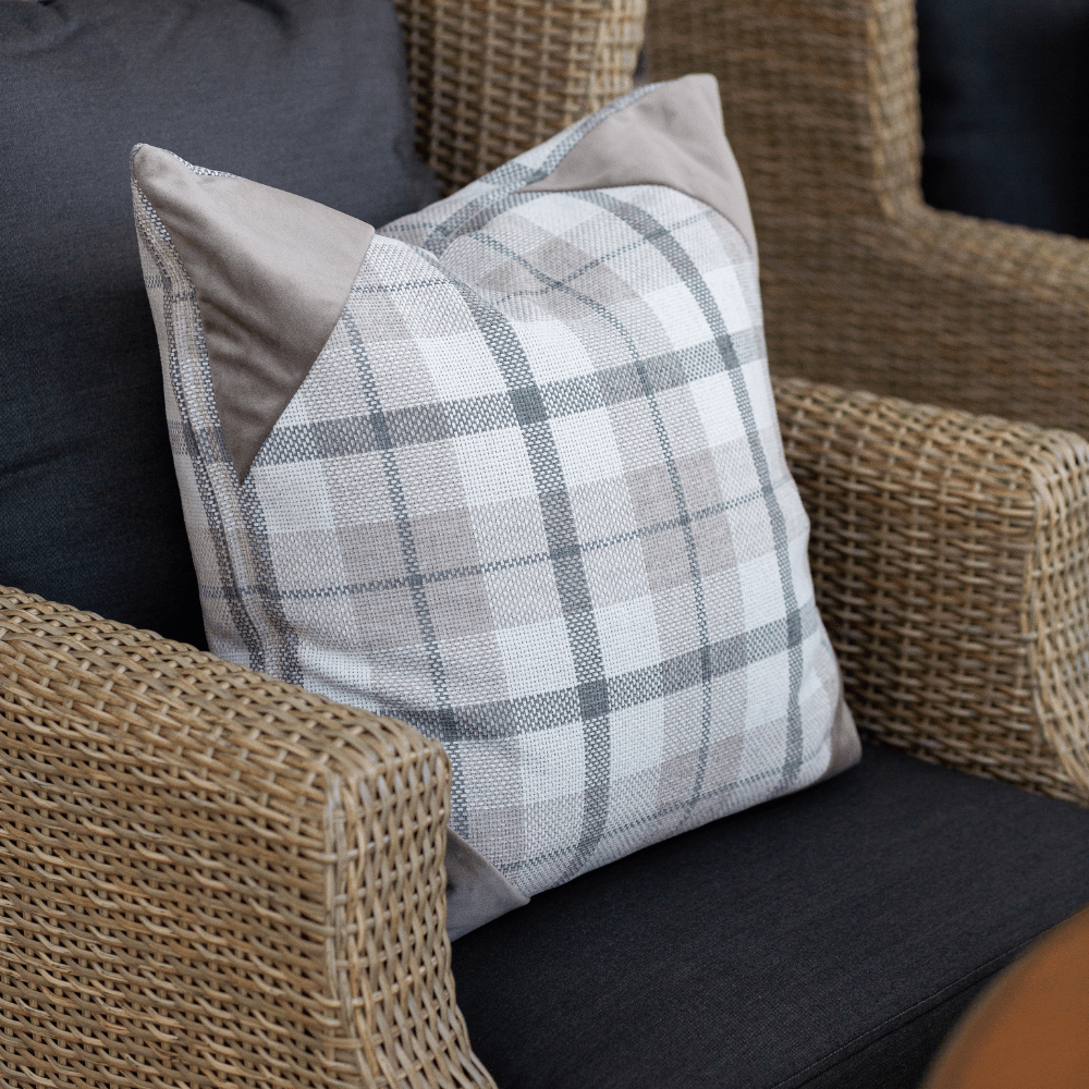 Bandhini Design House Tartan Velvet Corners Beige Lounge Cushion 55 x 55cm