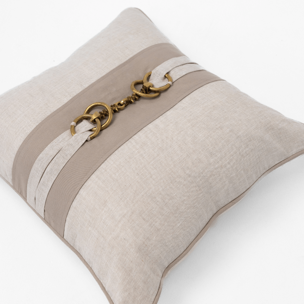 Bandhini Homewear Design Lounge Cushion Metal Horse Bit Natural Lounge Cushion 55cm x 55cm